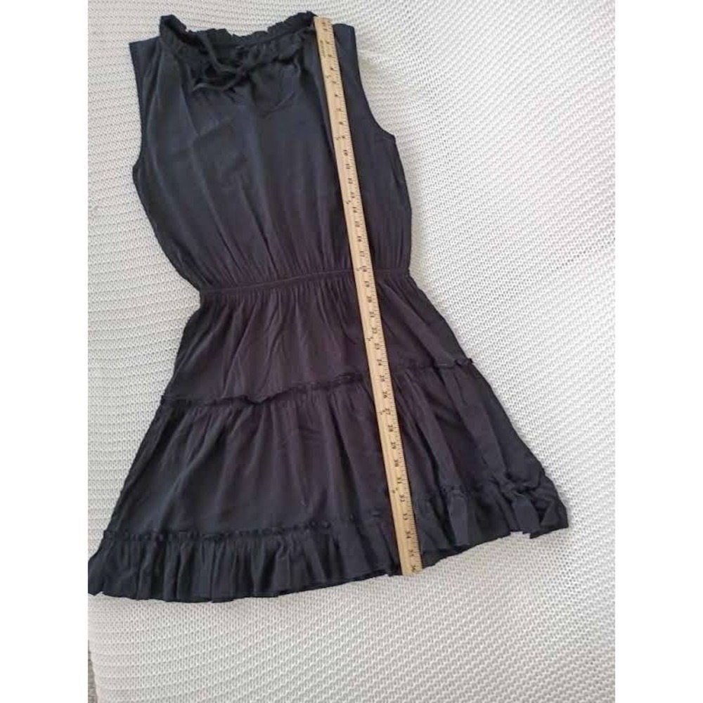 Insulation 100% Cotton Tiered Mini Dress M Black Ruffle Tie Neck Boho Dainty LBD - Picture 6 of 11